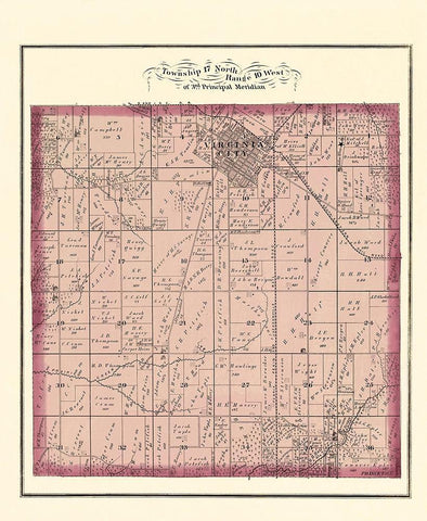 Virginia Illinois Landowner - Brink 1874 Black Ornate Wood Framed Art Print with Double Matting by Brink