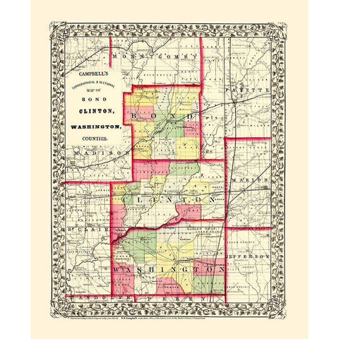 Washington  Bond  Clinton Illinois - Campbell 1850 Gold Ornate Wood Framed Art Print with Double Matting by Campbell