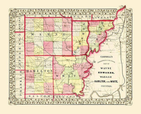 Wayne Edwards Wabash Hamilton White Illinois Black Ornate Wood Framed Art Print with Double Matting by Campbell