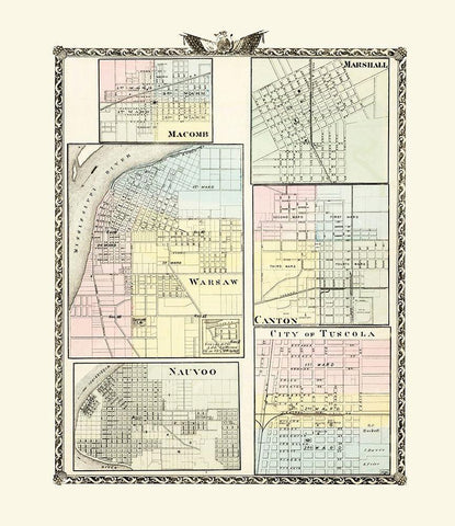 Macomb, Marshall, Warsaw, Canton, Nauvoo, Tuscola White Modern Wood Framed Art Print with Double Matting by Warner