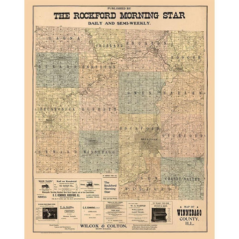 Winnebago County Illinois - Hixson 1902  Gold Ornate Wood Framed Art Print with Double Matting by Hixson