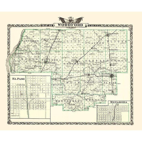 Woodford Illinois Landowner - Warner 1870 Black Modern Wood Framed Art Print with Double Matting by Warner