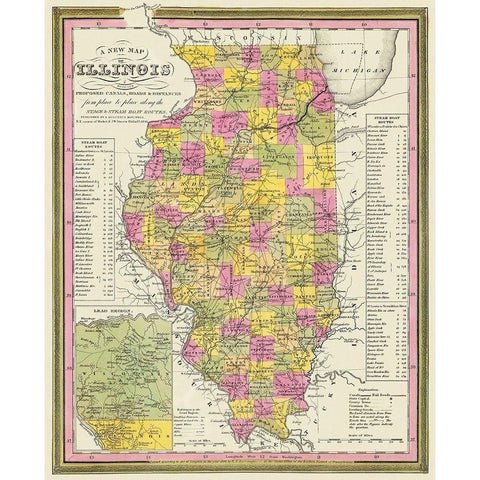 Illinois - Mitchell 1846 Gold Ornate Wood Framed Art Print with Double Matting by Mitchell