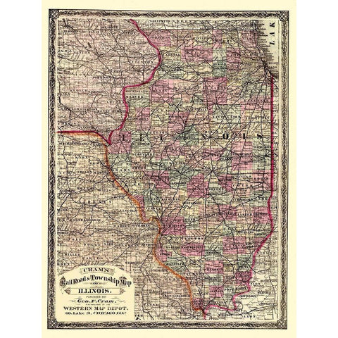 Illinois - Cram 1875 White Modern Wood Framed Art Print by Cram