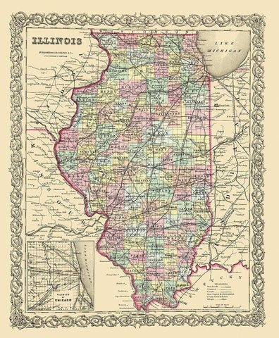 Illinois - Colton 1856 White Modern Wood Framed Art Print with Double Matting by Colton