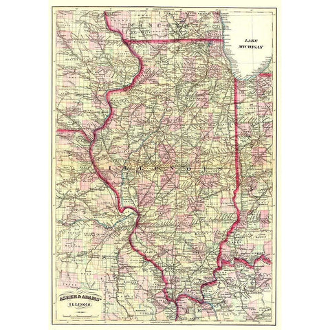 Illinois - Asher  1874 Gold Ornate Wood Framed Art Print with Double Matting by Asher