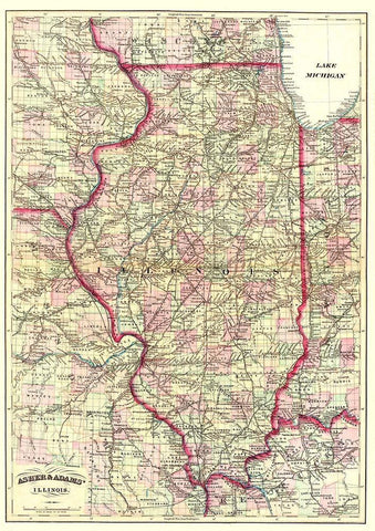 Illinois - Asher  1874 White Modern Wood Framed Art Print with Double Matting by Asher