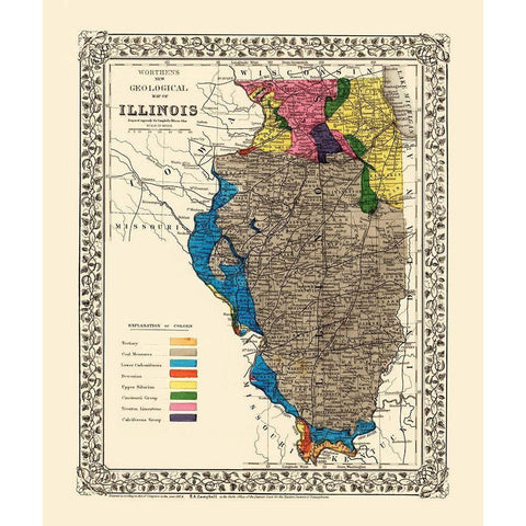 Illinois State Mining - Worthens 1869 Gold Ornate Wood Framed Art Print with Double Matting by Worthens