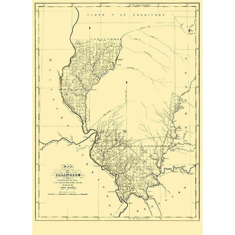 Illinois - Melish 1818 Gold Ornate Wood Framed Art Print with Double Matting by Melish