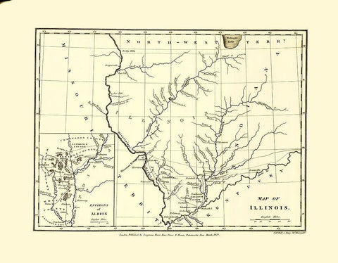 Illinois with Environs of Albion - Longman 1822 Black Ornate Wood Framed Art Print with Double Matting by Longman