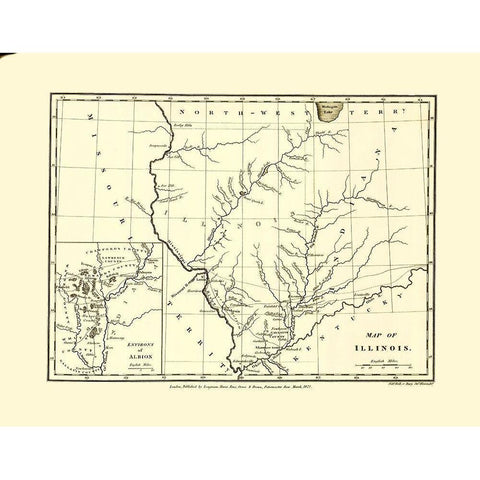 Illinois with Environs of Albion - Longman 1822 Black Modern Wood Framed Art Print with Double Matting by Longman
