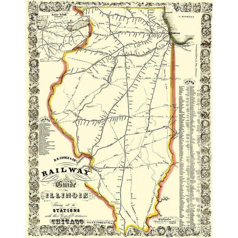 Illinois Railways - Cooke 1855 Gold Ornate Wood Framed Art Print with Double Matting by Cooke