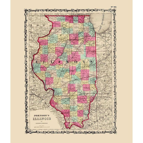 Illinois - Johnson 1860 White Modern Wood Framed Art Print by Johnson