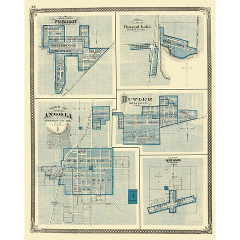 Angola, Fremont, Pleasant Lake, Butler, Orland Black Modern Wood Framed Art Print with Double Matting by Baskin