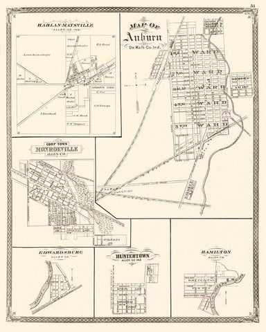 Auburn Indiana Landowner - Baskin 1876 White Modern Wood Framed Art Print with Double Matting by Baskin