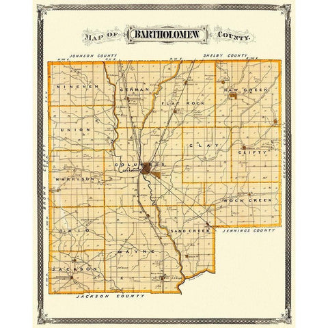 Bartholomew Indiana Landowner - Andreas 1876 Gold Ornate Wood Framed Art Print with Double Matting by Andreas