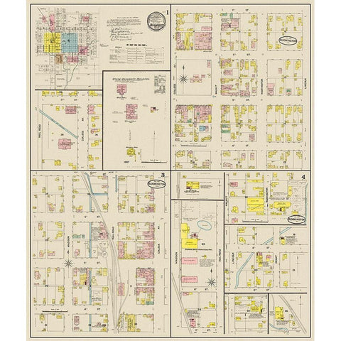 Bloomington Indiana Landowner - Sanborn 1887 Gold Ornate Wood Framed Art Print with Double Matting by Sanborn
