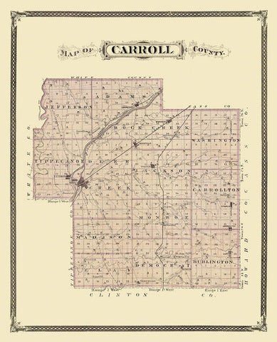 Carroll Indiana Landowner - Andreas 1876 Black Ornate Wood Framed Art Print with Double Matting by Andreas