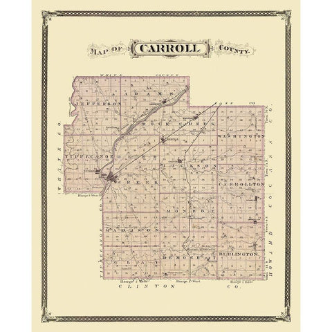 Carroll Indiana Landowner - Andreas 1876 Black Modern Wood Framed Art Print with Double Matting by Andreas