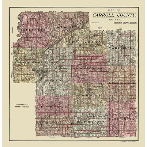 Carroll County Indiana - Landis 1898  Gold Ornate Wood Framed Art Print with Double Matting by Landis