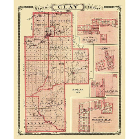 Clay Indiana Landowner - Andreas 1876 White Modern Wood Framed Art Print by Andreas