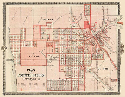 Council Bluffs Iowa - Andreas 1875 Black Ornate Wood Framed Art Print with Double Matting by Andreas