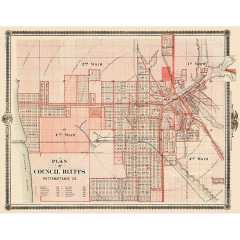 Council Bluffs Iowa - Andreas 1875 Gold Ornate Wood Framed Art Print with Double Matting by Andreas