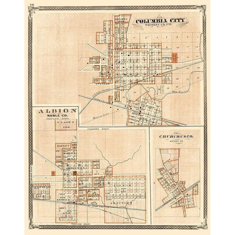 Columbus City, Abion, Churubusco Indiana Black Modern Wood Framed Art Print by Baskin