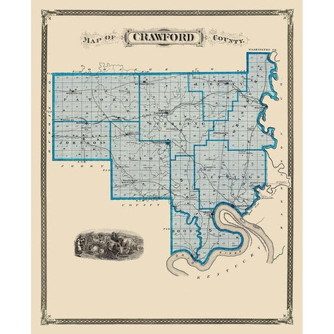 Crawford Indiana Landowner - Andreas 1876 Black Modern Wood Framed Art Print with Double Matting by Andreas