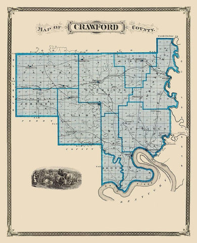 Crawford Indiana Landowner - Andreas 1876 Black Ornate Wood Framed Art Print with Double Matting by Andreas