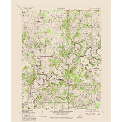 Crandall Indiana Quad - USGS 1954 Gold Ornate Wood Framed Art Print with Double Matting by USGS