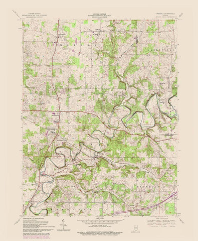 Crandall Indiana Quad - USGS 1954 White Modern Wood Framed Art Print with Double Matting by USGS