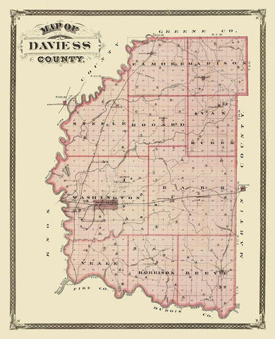 Daviess  Washington Indiana - Andreas 1876 White Modern Wood Framed Art Print with Double Matting by Andreas