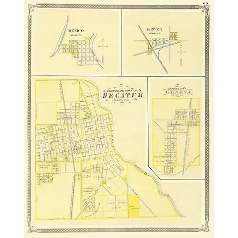 Decatur Indiana - Baskin 1876 Black Modern Wood Framed Art Print with Double Matting by Baskin