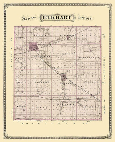 Elkhart Indiana Landowner - Andreas 1876 Black Ornate Wood Framed Art Print with Double Matting by Andreas