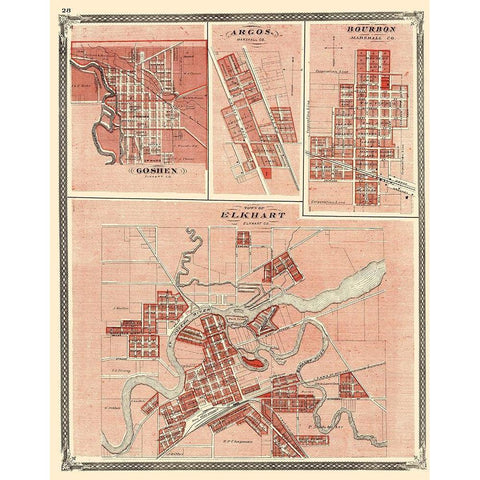 Elkhart, Goshen, Argos, Bourbon Indiana Black Modern Wood Framed Art Print by Baskin