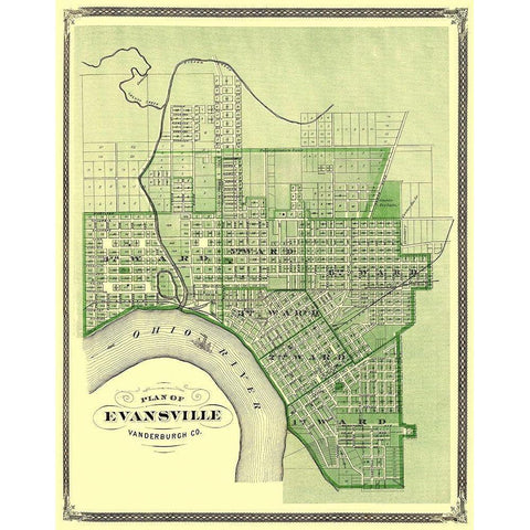 Evansville Indiana - Baskin 1876 Gold Ornate Wood Framed Art Print with Double Matting by Baskin