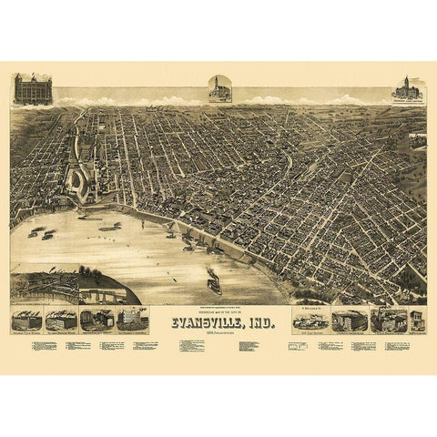 Evansville Indiana - Wellge 1888 Black Modern Wood Framed Art Print by Wellge