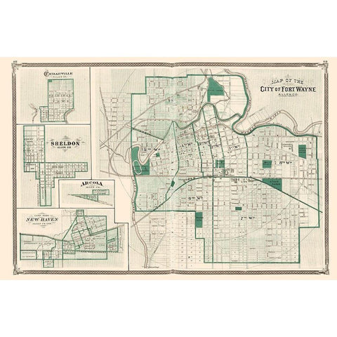Fort Wayne Indiana Landowner - Baskin 1876 Black Modern Wood Framed Art Print with Double Matting by Baskin