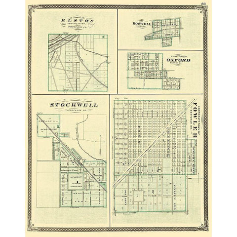 Fowler Indiana - Baskin 1876 Gold Ornate Wood Framed Art Print with Double Matting by Baskin