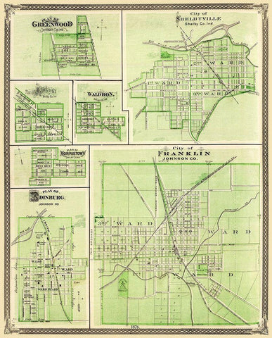 Franklin, Shelbyville, Greenwood Indiana Black Ornate Wood Framed Art Print with Double Matting by Baskin