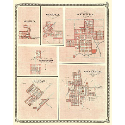Frankfort, Colfax, Michigantown, Tipton Indiana Gold Ornate Wood Framed Art Print with Double Matting by Baskin