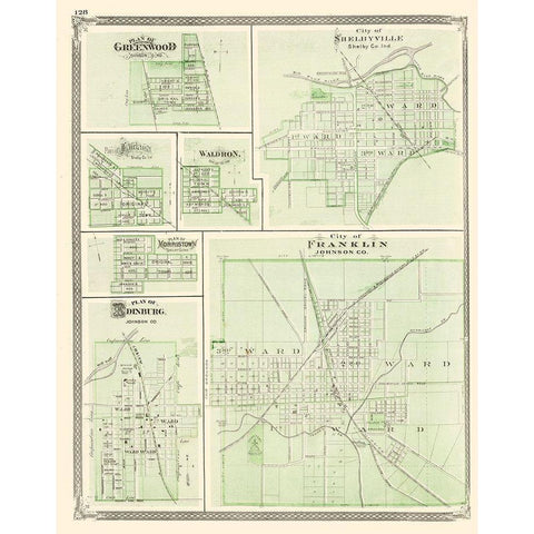 Franklin, Shelbyville, Greenwood, Edinburg Indiana Black Modern Wood Framed Art Print with Double Matting by Baskin