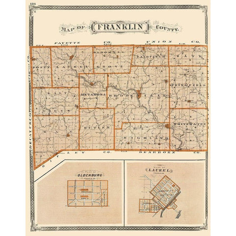 Franklin Indiana - Baskin 1876 Black Modern Wood Framed Art Print with Double Matting by Baskin