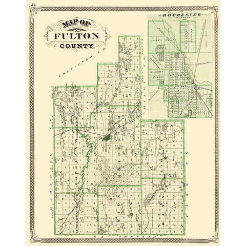Fulton Indiana Landowner - Baskin 1876 Gold Ornate Wood Framed Art Print with Double Matting by Baskin