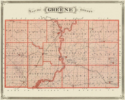 Greene Indiana Landowner - Andreas 1876 Black Ornate Wood Framed Art Print with Double Matting by Andreas