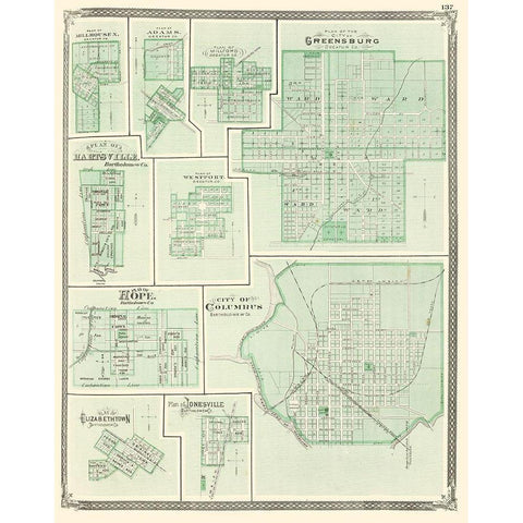 Greensburg, Columbus, Hartsville, Hope Indiana White Modern Wood Framed Art Print by Baskin