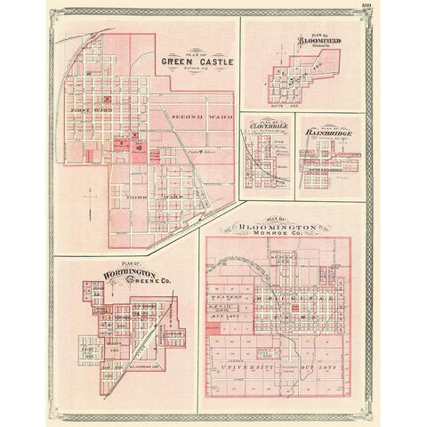 Green Castle, Bloomfield, Cloverdale Indiana Gold Ornate Wood Framed Art Print with Double Matting by Baskin