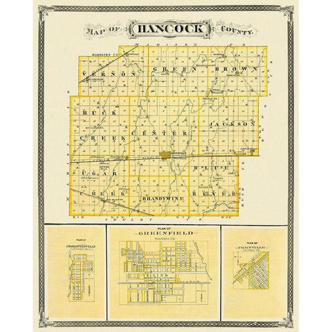 Hancock Indiana Landowner - Andreas 1876 Black Modern Wood Framed Art Print with Double Matting by Andreas