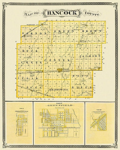 Hancock Indiana Landowner - Andreas 1876 Black Ornate Wood Framed Art Print with Double Matting by Andreas